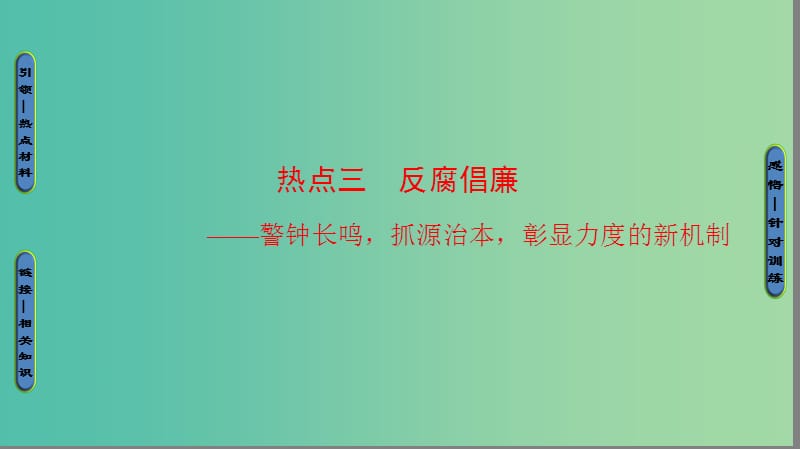 高考历史二轮专题复习与策略 第2部分 专项2 关注六大社会热点把脉高考前沿动态 热点3 反腐倡廉课件.ppt_第1页