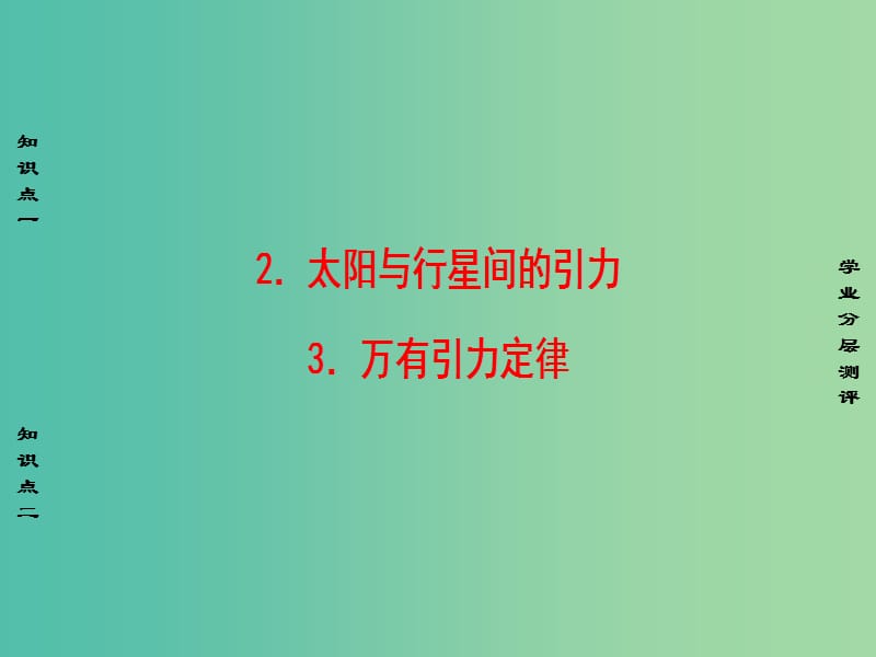 高中物理 第6章 万有引力与航天 2、3 太阳与行星间的引力、万有引力定律课件 新人教版必修2.ppt_第1页