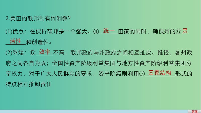 高考政治二轮复习 专题十九 联邦制、两党制、三权分立：以美国为例 考点一 美国的联邦制与两党制课件.ppt_第3页