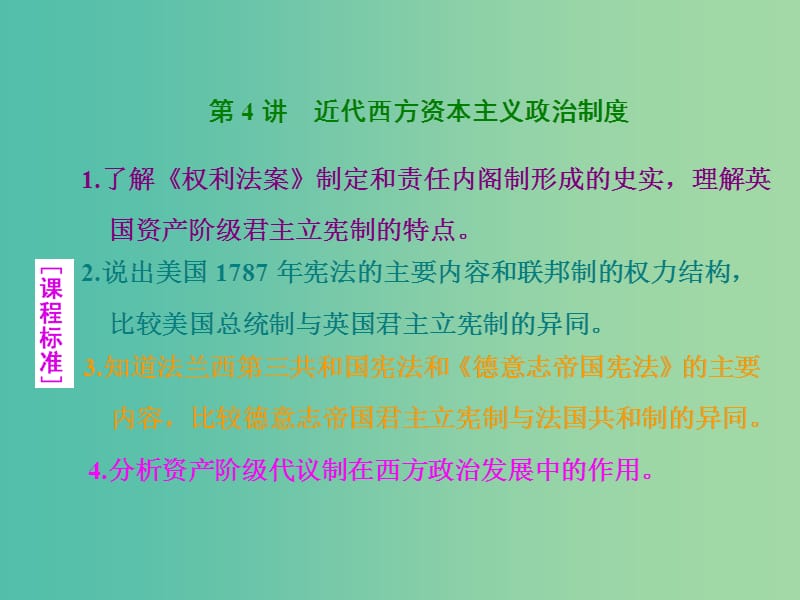 高考历史一轮总复习 第4讲 近代西方资本主义政治制度课件 新人教版.ppt_第1页