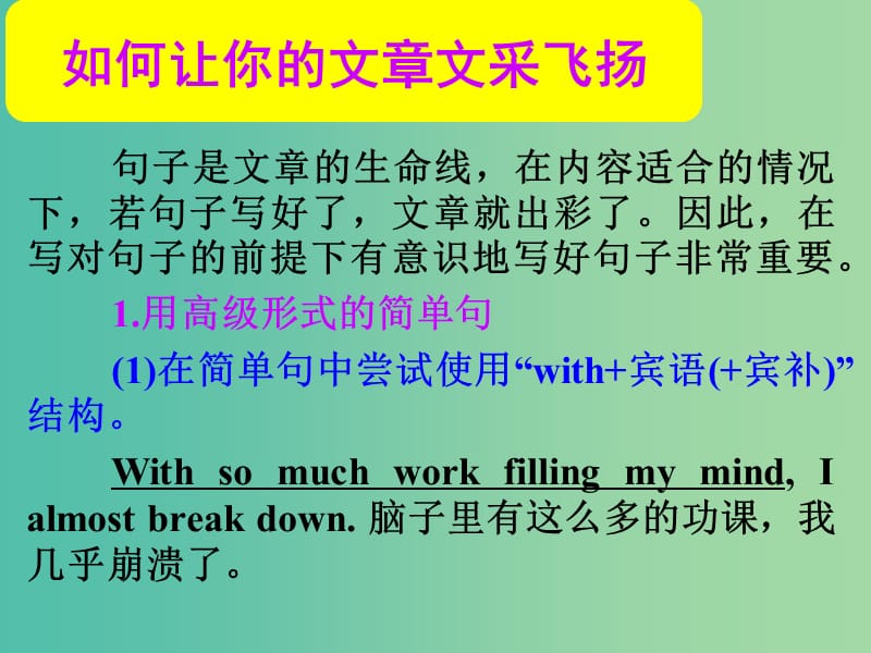 高考英语总复习 第一部分 如何让你的文章文采飞扬课件 新人教版.ppt_第1页