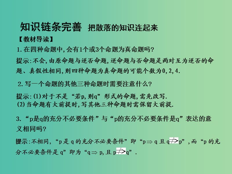 高考数学一轮复习 必考部分 第一篇 集合与常用逻辑用语 第2节 命题、充分条件与必要条件课件 文 北师大版.ppt_第3页