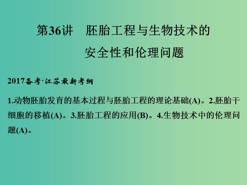 高考生物一轮复习 选修三 现代生物科技专题 第36讲 胚胎工程与生物技术的安全性和伦理问题课件.ppt_第1页