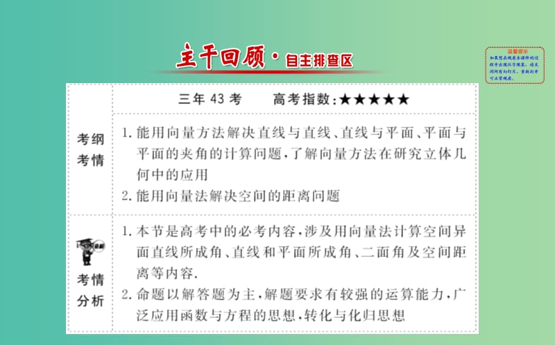 高考数学 7.8 立体几何中的向量方法(二)求空间角和距离课件.ppt_第2页