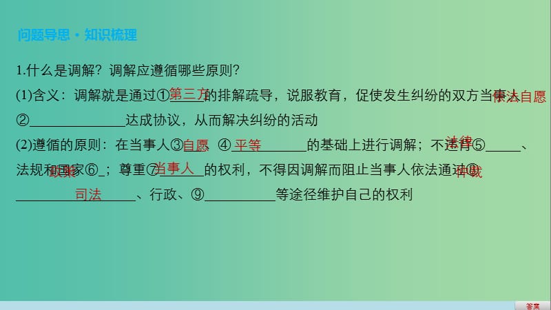 高考政治二轮复习 专题二十四 法律救济 考点一 非诉讼解决纠纷与诉讼解决纠纷课件.ppt_第2页