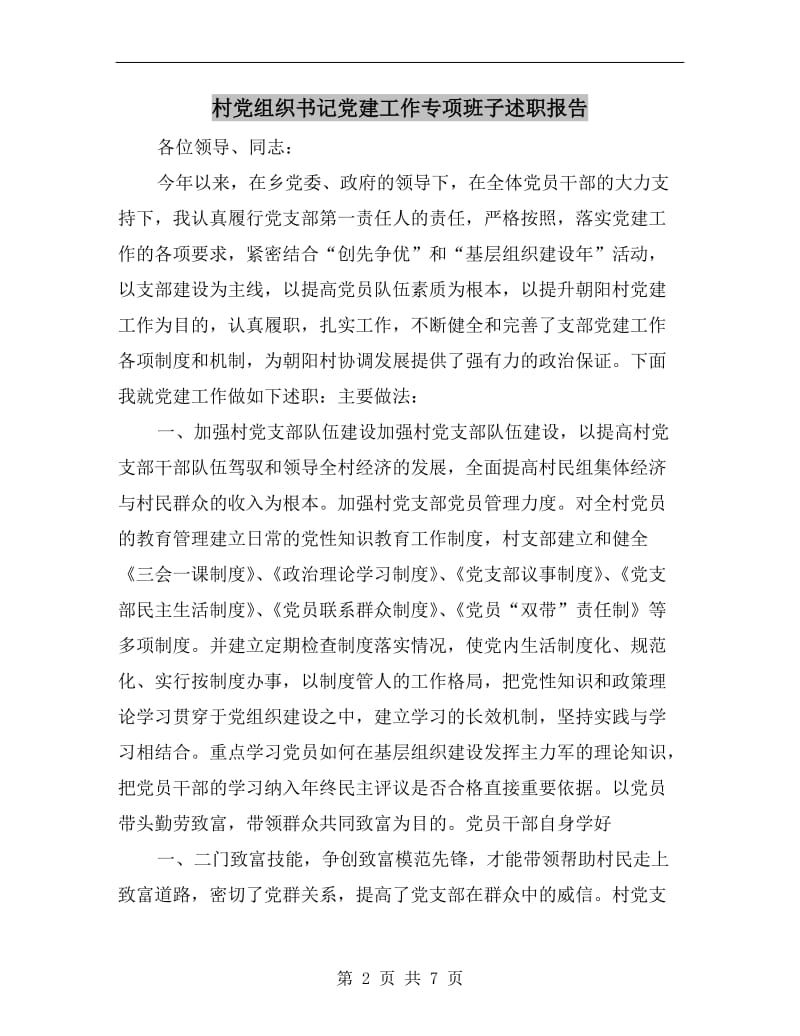 村党组织书记党建工作专项班子述职报告.doc_第2页