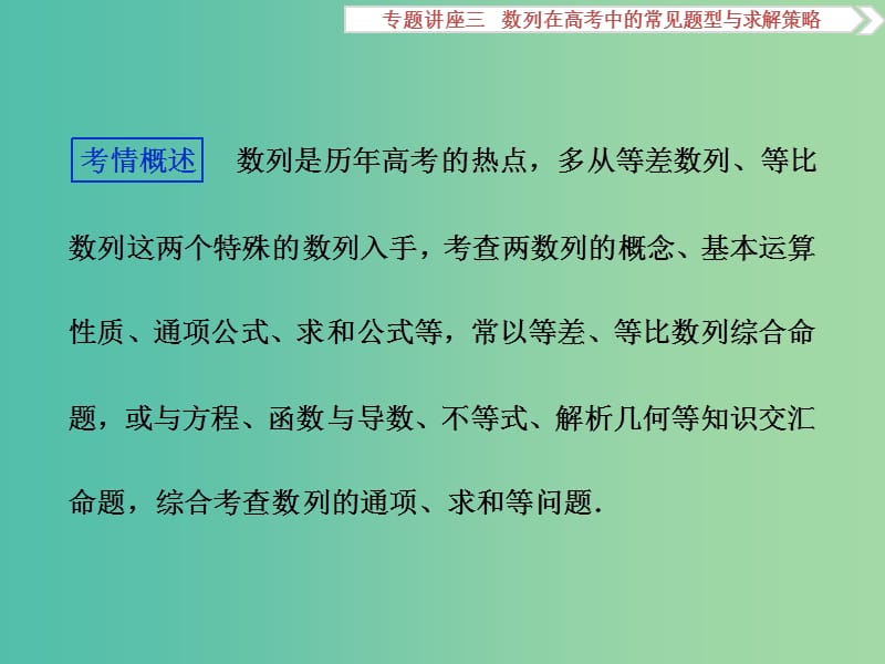 高考数学一轮复习专题讲座3数列在高考中的常见题型与求解策略课件文北师大版.ppt_第2页