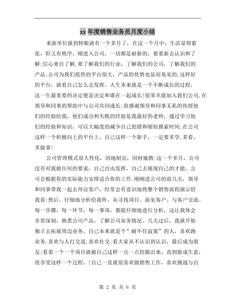 xx年度销售业务员月度小结.doc_第2页