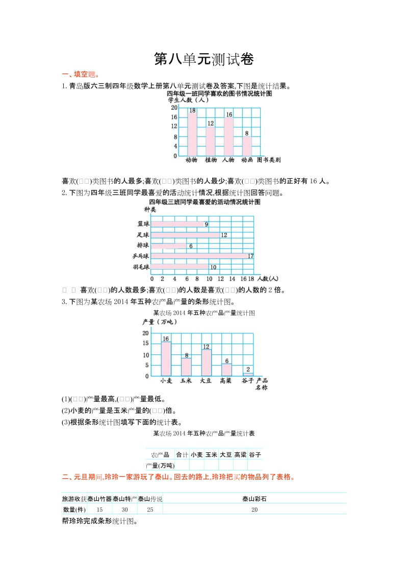 青岛版六三制四年级数学上册第八单元测试卷及答案.doc_第1页