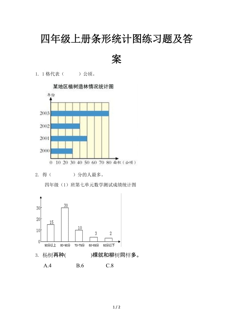 四年级上册条形统计图练习题及答案.doc_第1页