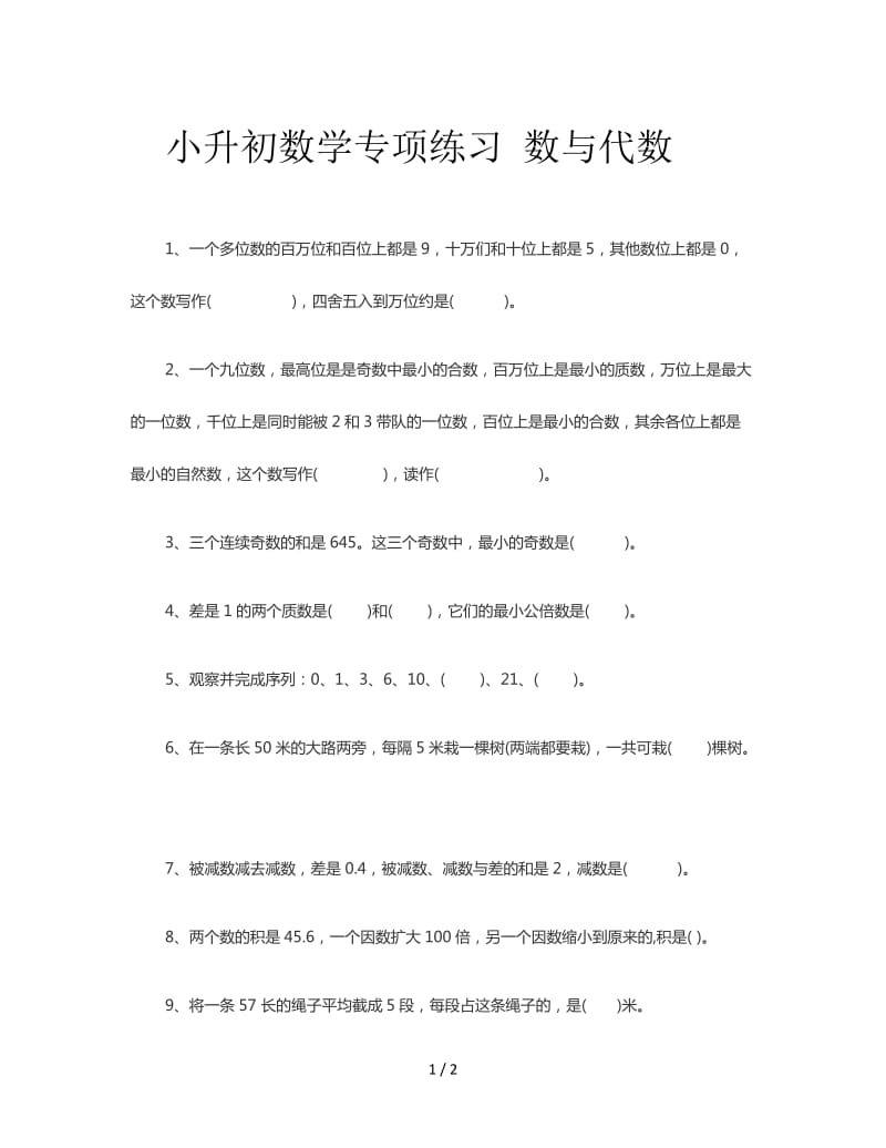 小升初数学专项练习 数与代数.doc_第1页