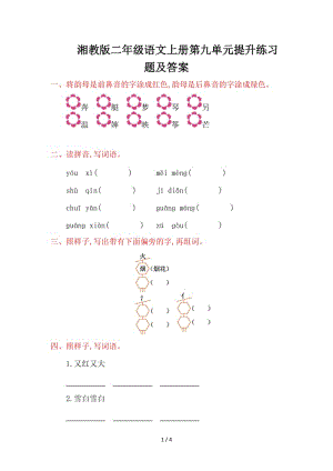 湘教版二年級語文上冊第九單元提升練習(xí)題及答案.doc