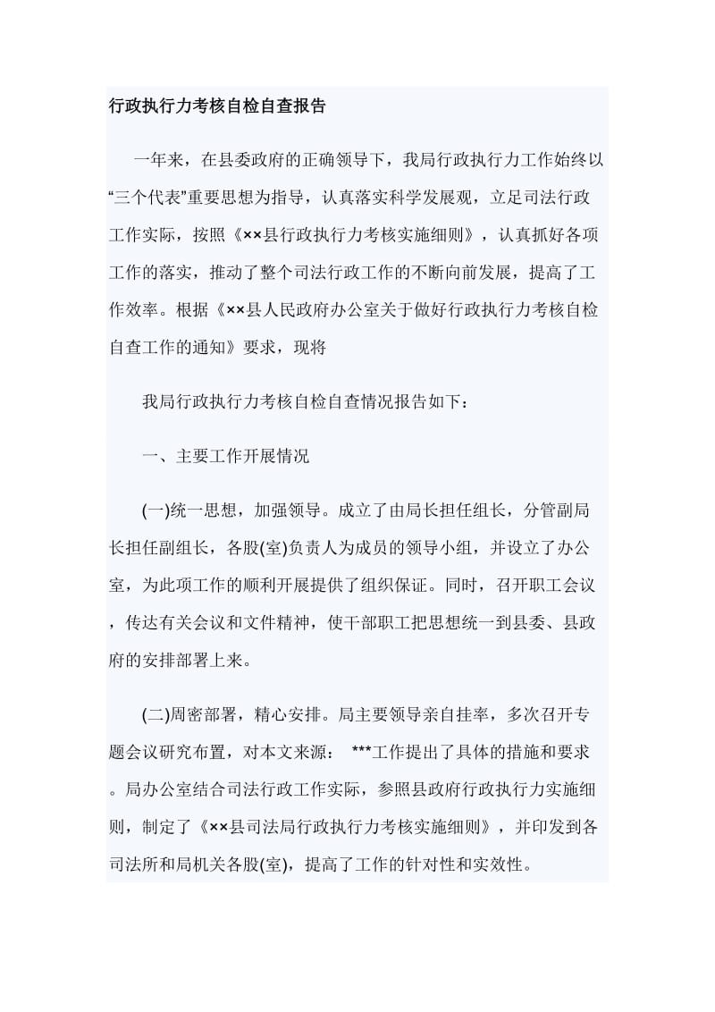 行政执行力考核自检自查报告_第1页