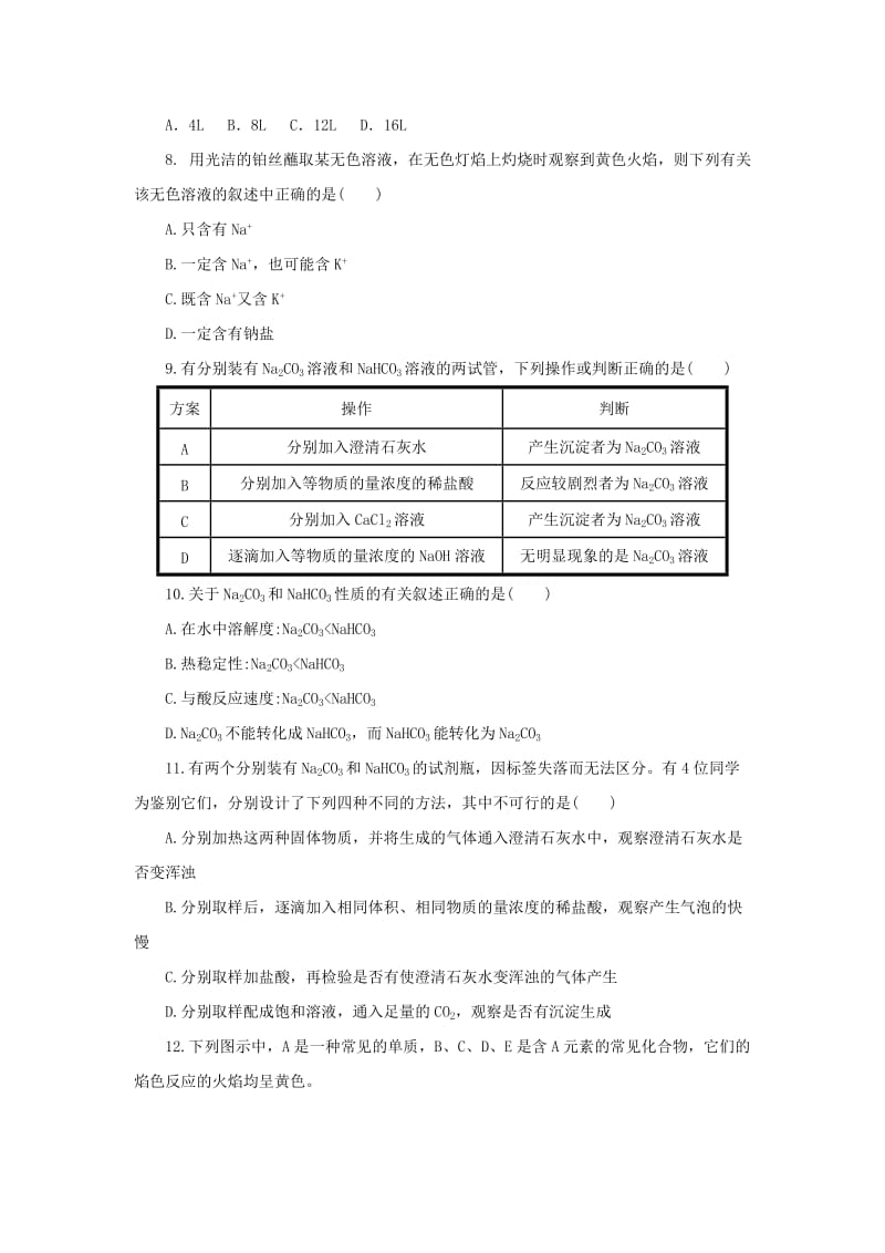 2018年秋高中化学 第三章 金属及其化合物 3.2.1 几种重要的金属化合物课后作业 新人教版必修1.doc_第2页