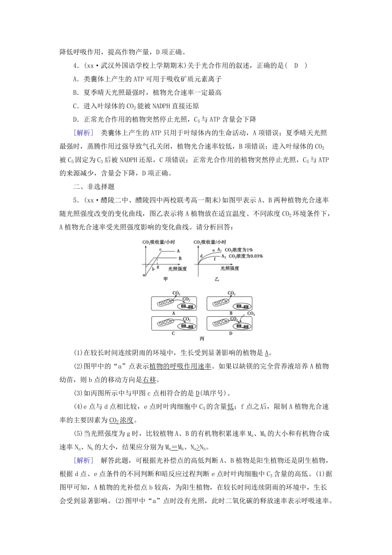 2019版高中生物第五章细胞的能量供应和利用第4节能量之源--光与光合作用第2课时训练巩固新人教版必修1 .doc_第2页