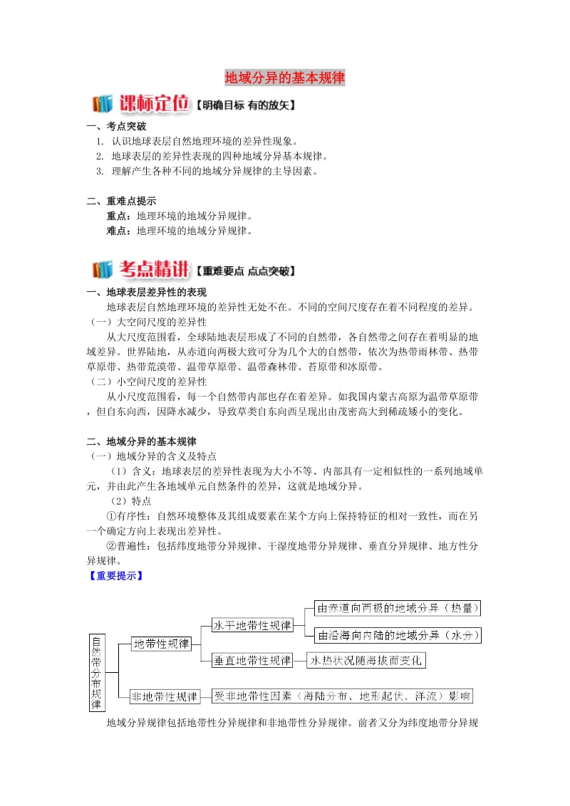 2018-2019学年高中地理第三章自然环境地理的整体性与差异性第三节自然地理环境的差异性地域分异的基本规律学案湘教版必修1 .doc_第1页