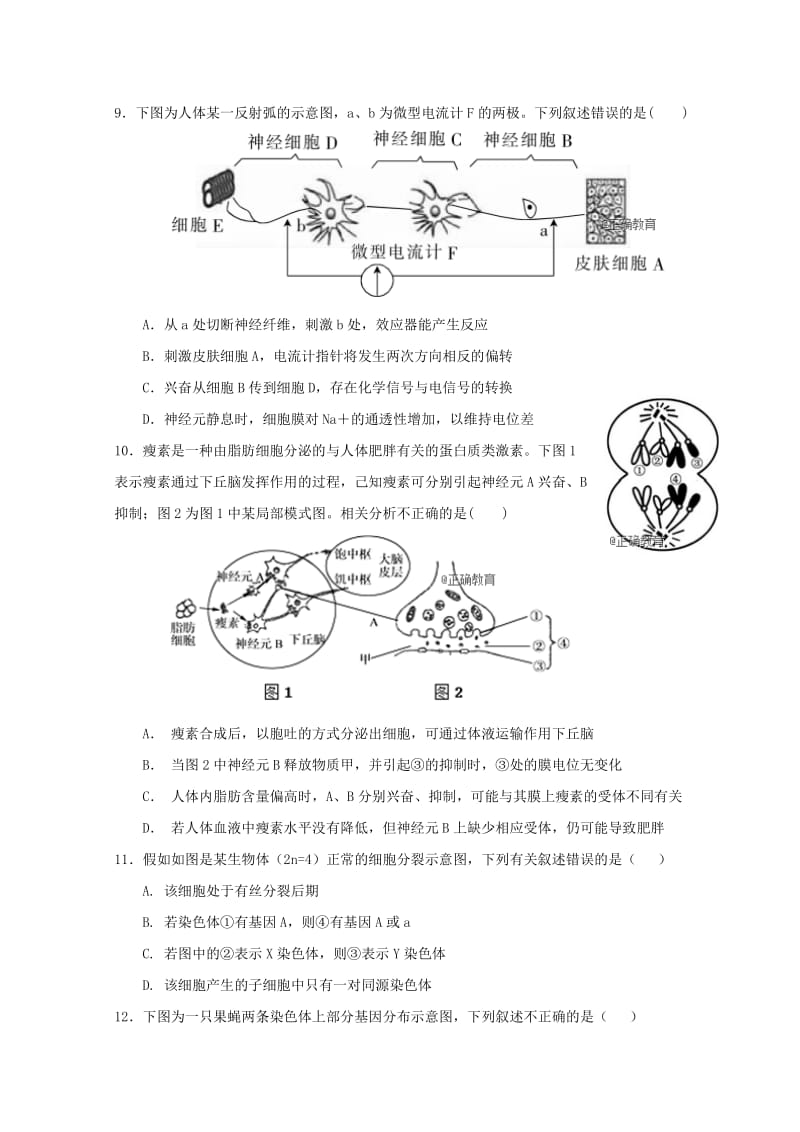 2019届高三生物第一次联考试题.doc_第3页