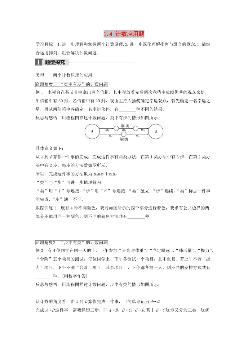 2018版高中数学 第一章 计数原理 1.4 计数应用题学案 苏教版选修2-3.doc_第1页