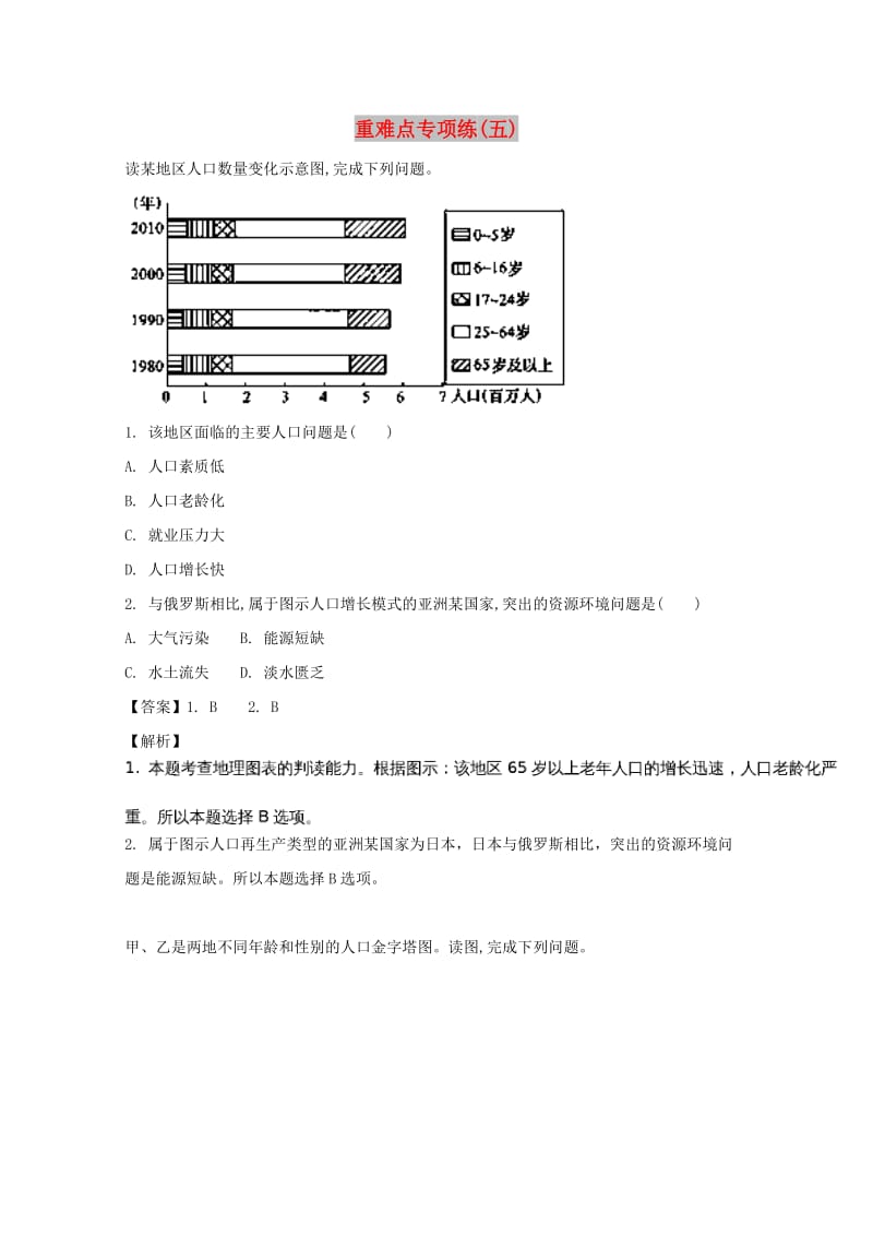 2018届高考地理二轮复习重难点专项练五.doc_第1页