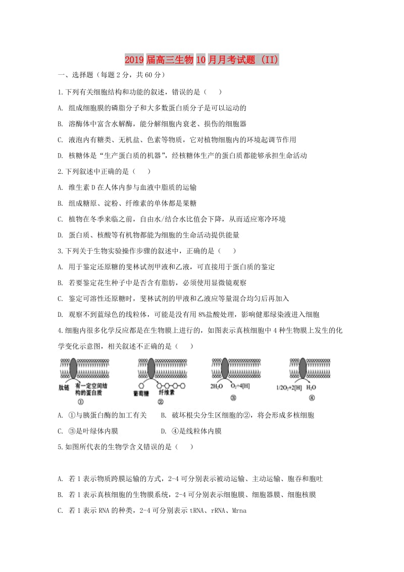 2019届高三生物10月月考试题 (II).doc_第1页