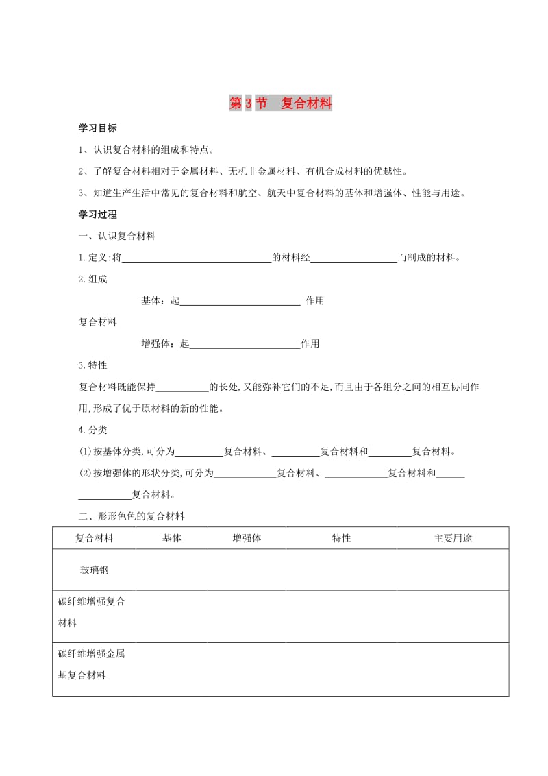 2018高中化学 第四章 材料家族中的元素 第3节 复合材料学案鲁科版必修1.doc_第1页