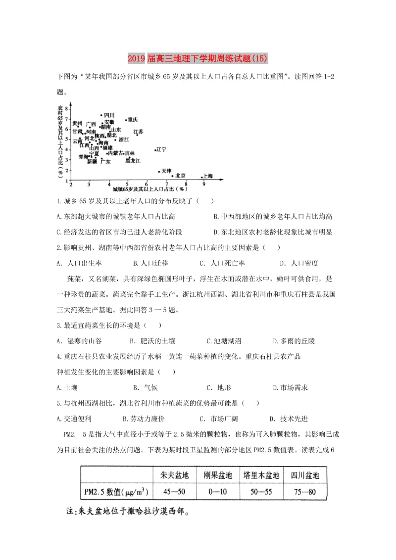 2019届高三地理下学期周练试题(15).doc_第1页