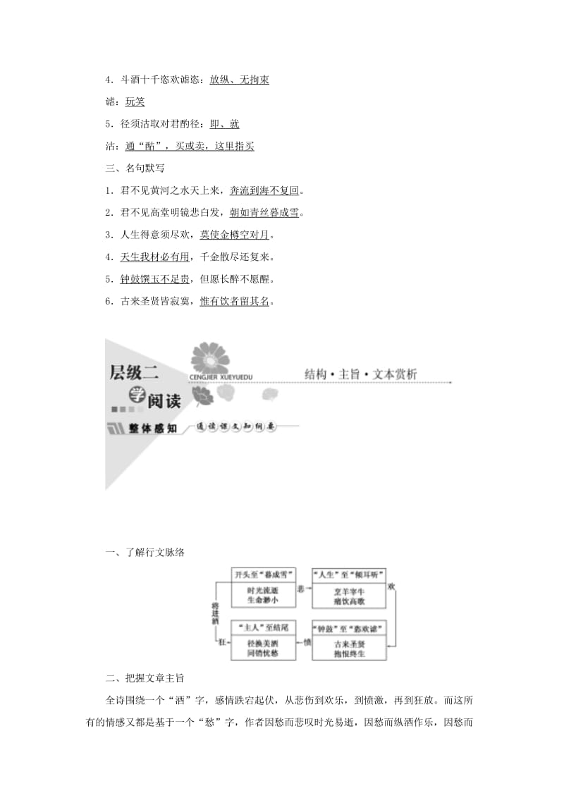 2017-2018学年高中语文 第三单元 因声求气吟咏诗韵 第七课 将进酒教学案 新人教版选修《中国古代诗歌散文欣赏》.doc_第3页