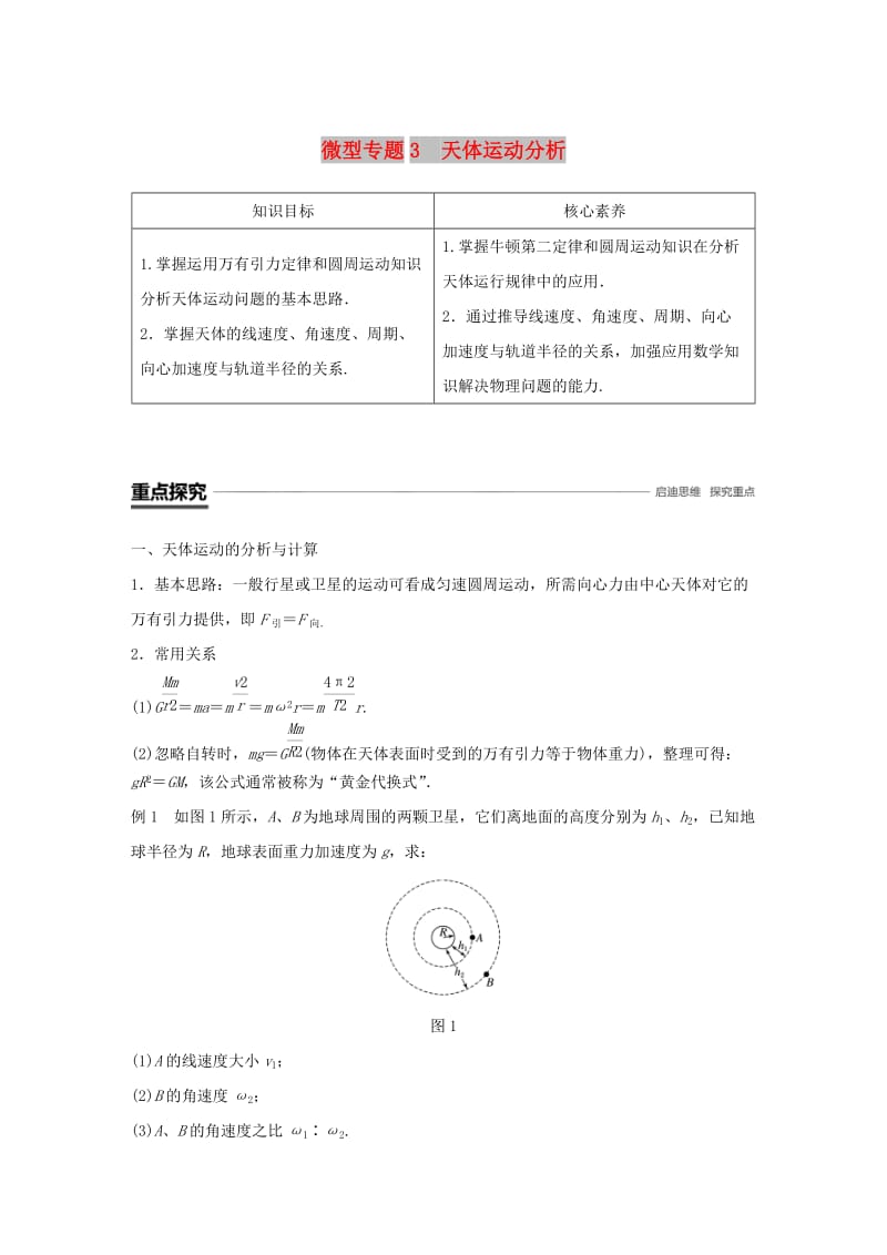 2018-2019学年高中物理 第三章 万有引力定律及其应用 微型专题3 天体运动分析学案 粤教版必修2.doc_第1页