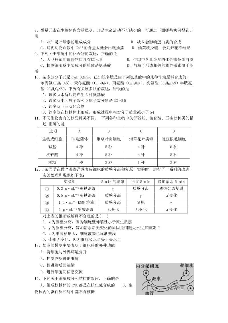 2018-2019学年高二生物上学期期中试题(12-19班).doc_第2页