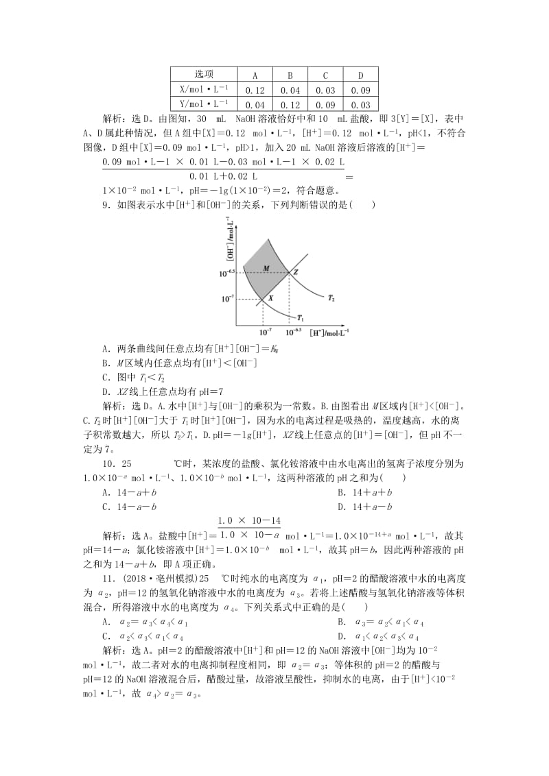 2019届高考化学一轮复习 第8章 物质在水溶液中的行为 第1节 水溶液 酸碱中和滴定课后达标检测 鲁科版.doc_第3页