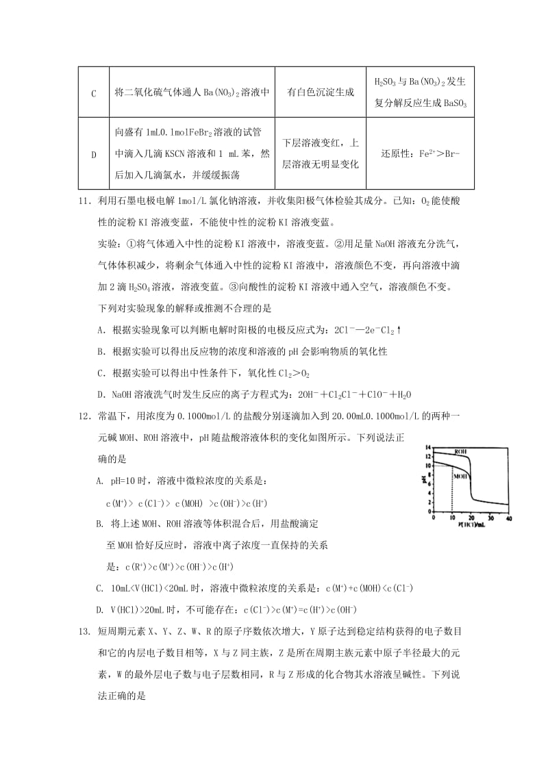 2019届高三化学上学期能力测试试题(一).doc_第2页