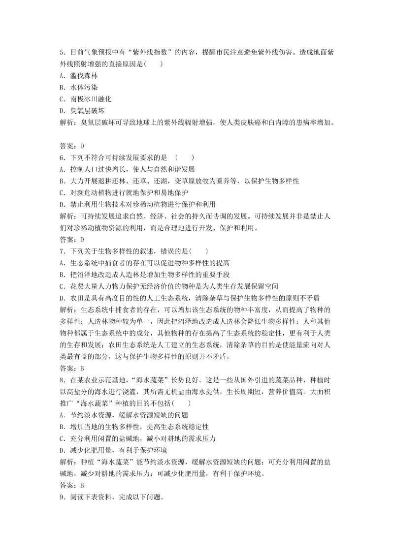 2017-2018学年高中生物 第六章 生态环境的保护 第1、2节 人口增长对生态环境的影响保护我们共同的家园优化练习 新人教版必修3.doc_第2页