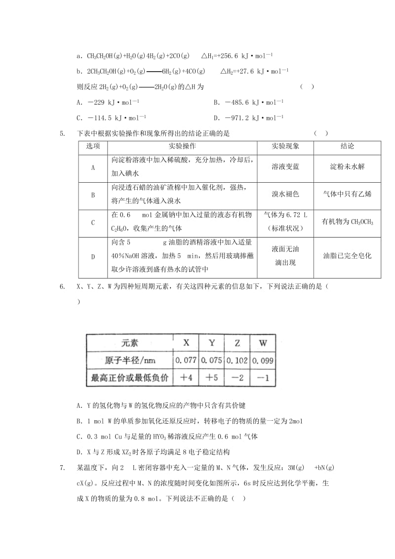 2019-2020学年高二化学下学期期末考试试题无答案 (I).doc_第2页