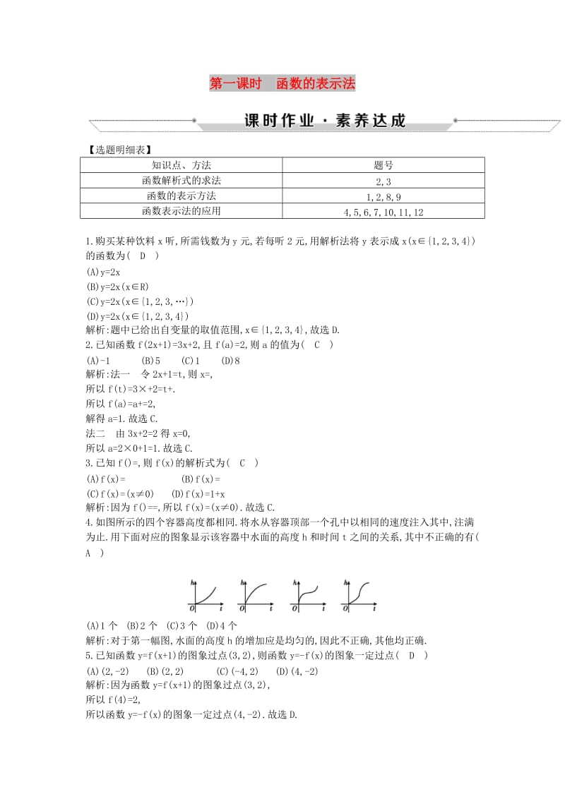 2018-2019学年高中数学 第一章 集合与函数概念 1.2.2 函数的表示法 第一课时 函数的表示法练习 新人教A版必修1.doc_第1页