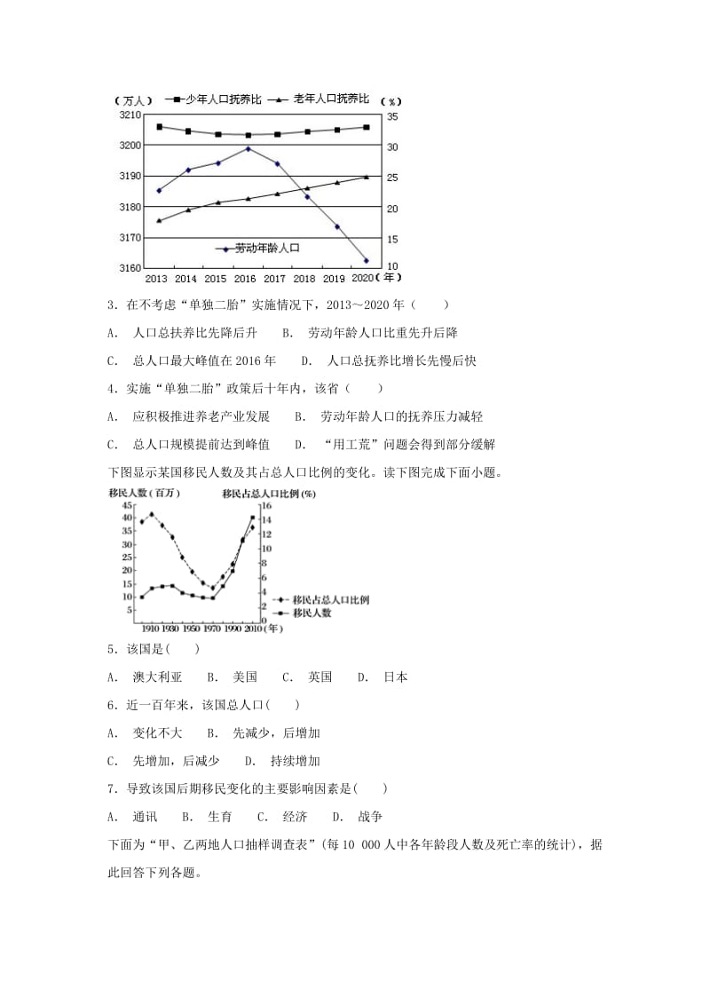 2019届高考地理二轮复习 第一篇 专项考点对应练 第16练 人口的数量与人口合理容量.doc_第2页