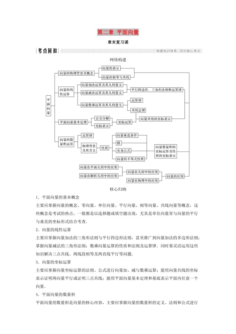 2018-2019学年高中数学 第二章 平面向量章末复习课学案 北师大版必修4.doc_第1页