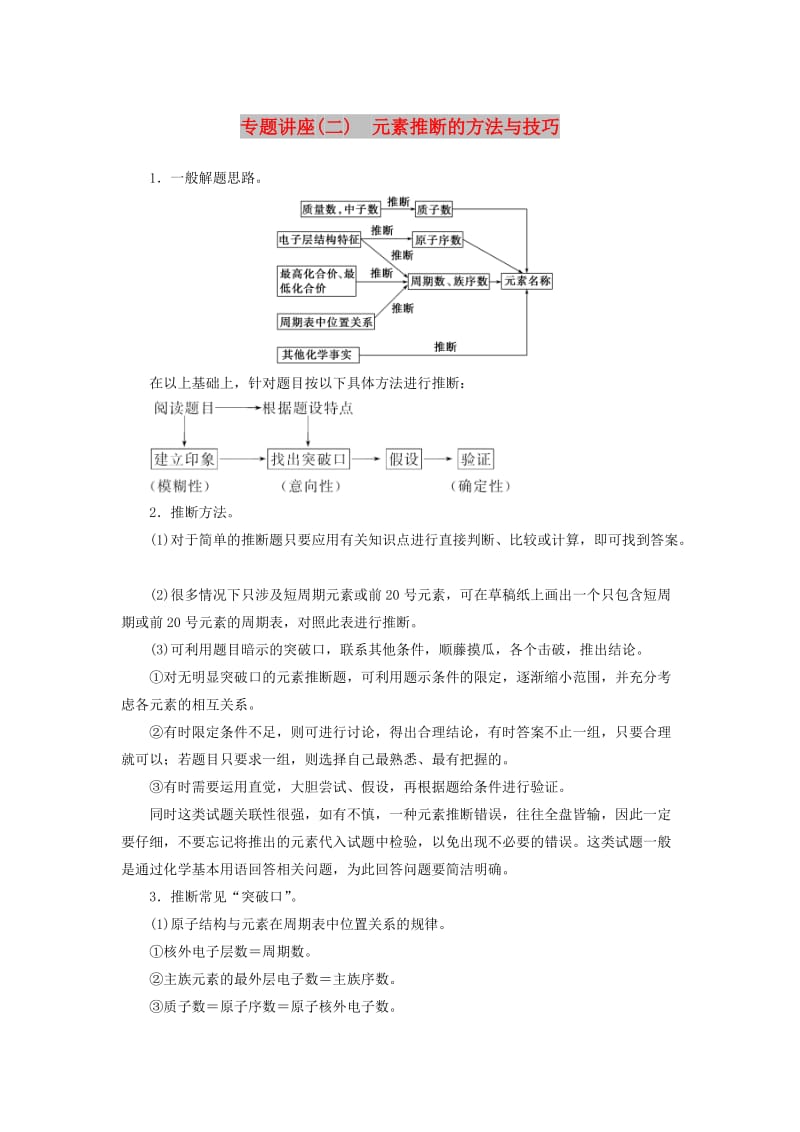 2018-2019学年高中化学 第一章 物质结构元素周期律 专题讲座(二)练习 新人教版必修2.doc_第1页