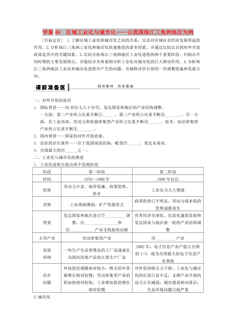 2018-2019学年高考地理总复习 第十五单元 区域经济发展 课时48 区域工业化与城市化学案 新人教版.doc_第1页