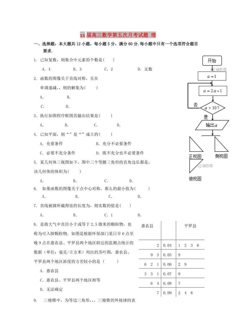 2018届高三数学第五次月考试题 理.doc_第1页