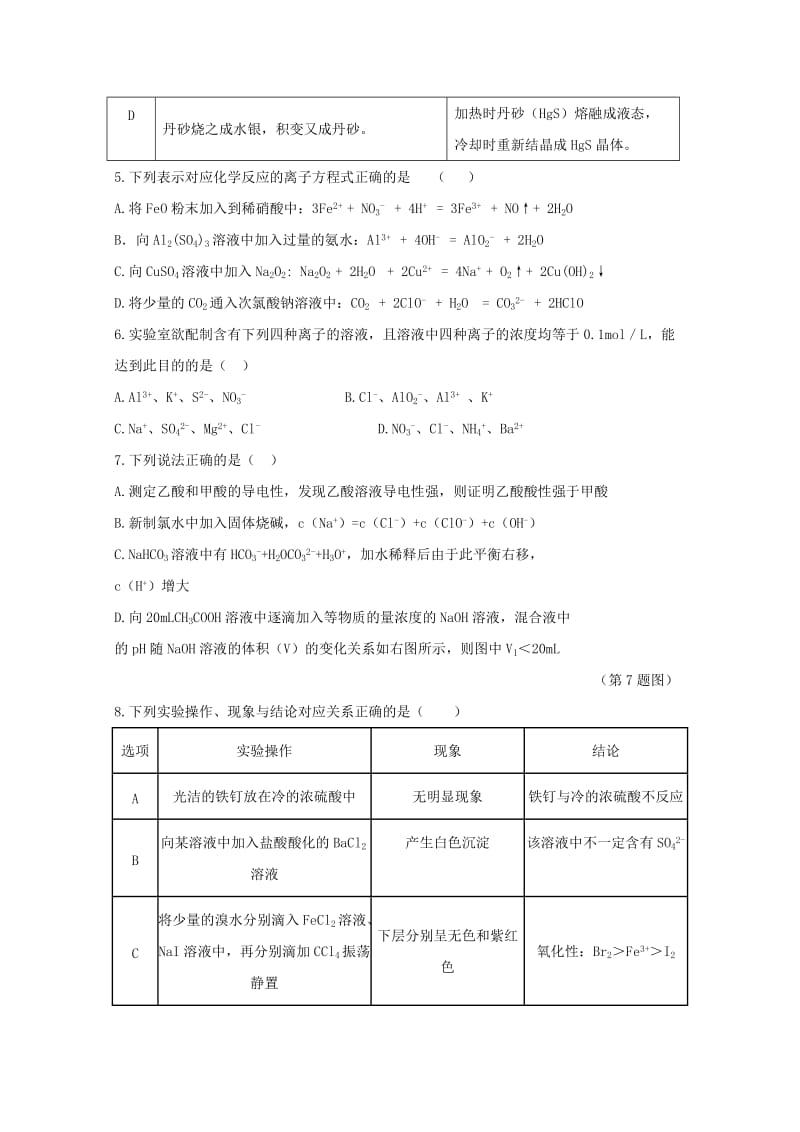 湖南省醴陵市2019届高三化学上学期第一次联考试题.doc_第2页