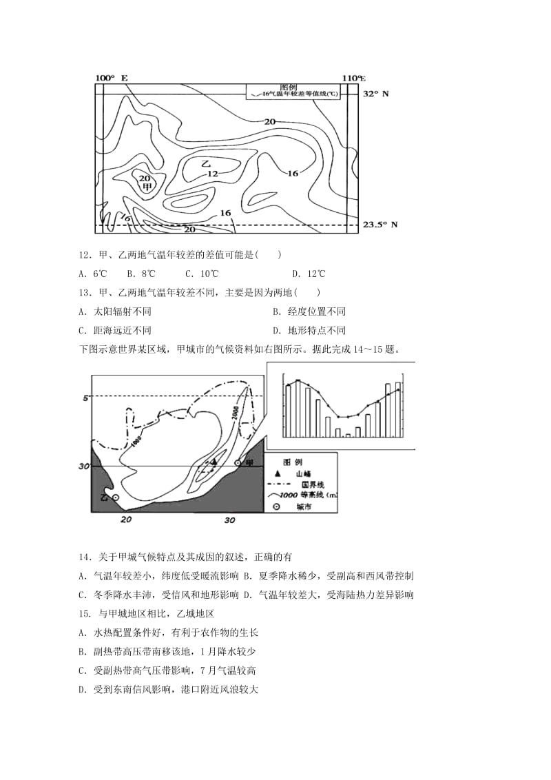 2019届高三地理第一次摸底考试卷.doc_第3页