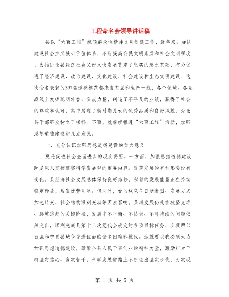 工程命名会领导讲话稿.doc_第1页