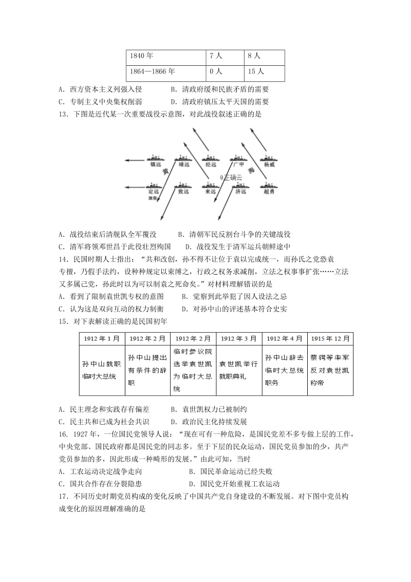 2019-2020学年高二历史上学期第十五次双周考试题.doc_第3页