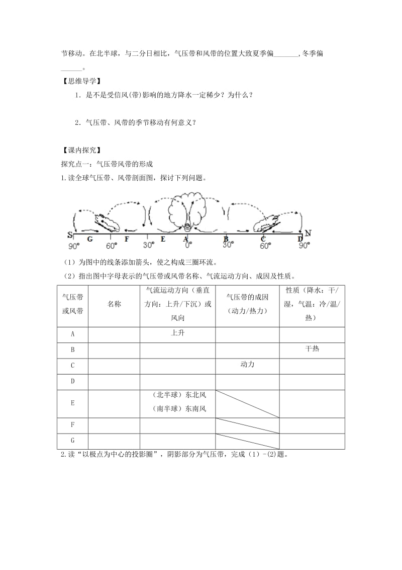 2018-2019学年高中地理 第二章 地球上的大气 2.2.1 气压带和风带的形成学案1 新人教版必修1.doc_第2页