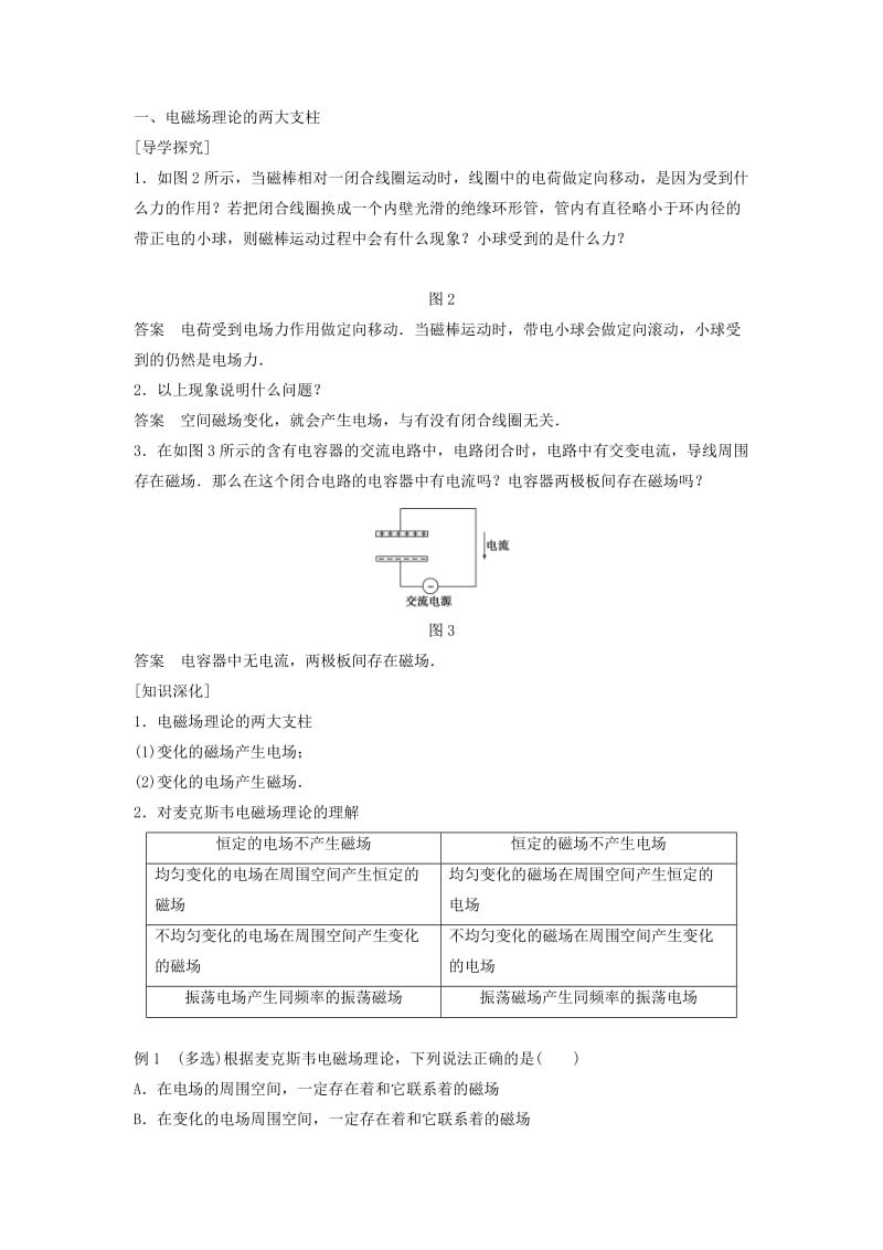 2018-2019版高中物理 第3章 电磁场与电磁波 3.1 麦克斯韦的电磁场理论 3.2 电磁波的发现学案 沪科版选修3-4.doc_第2页