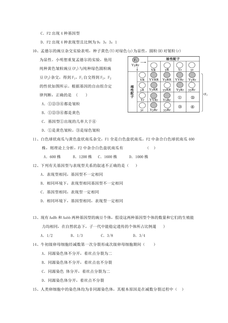 2019-2020学年高二生物上学期期中试卷.doc_第2页