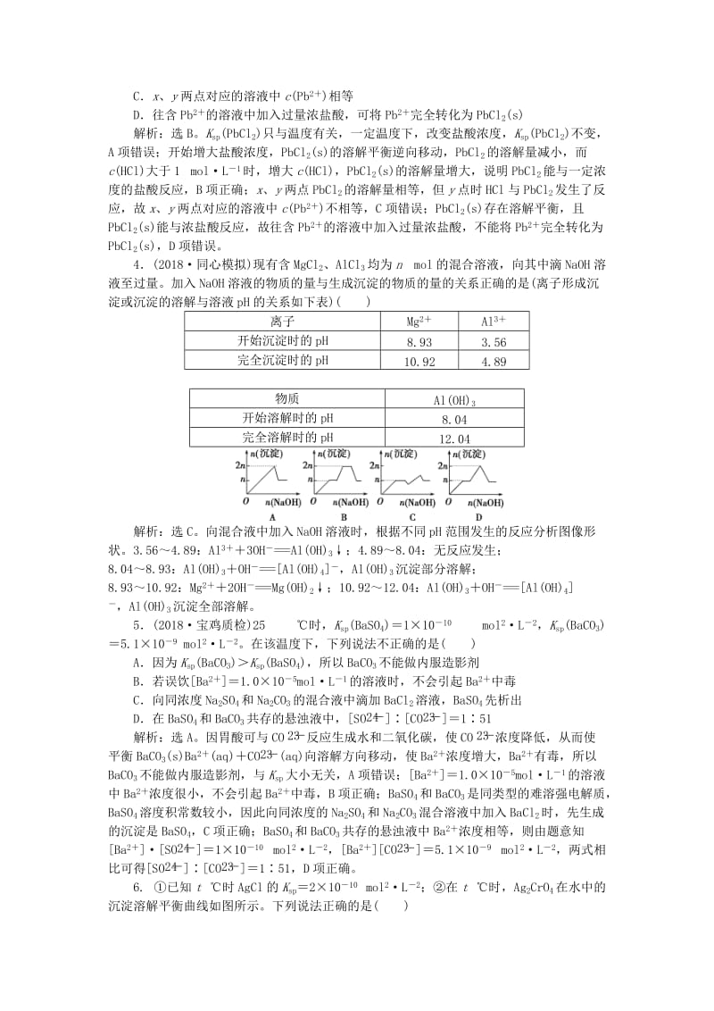 2019届高考化学一轮复习 第8章 物质在水溶液中的行为 第4节 沉淀溶解平衡课后达标检测 鲁科版.doc_第2页