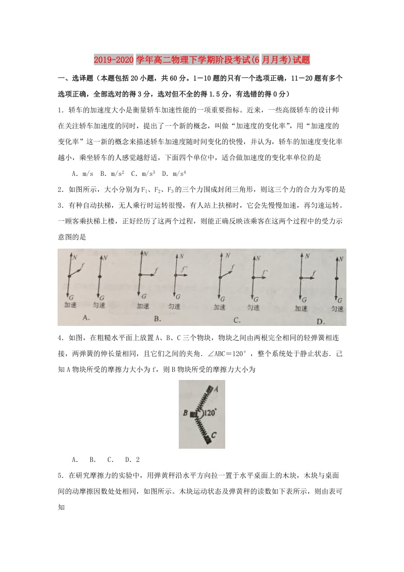 2019-2020学年高二物理下学期阶段考试(6月月考)试题.doc_第1页