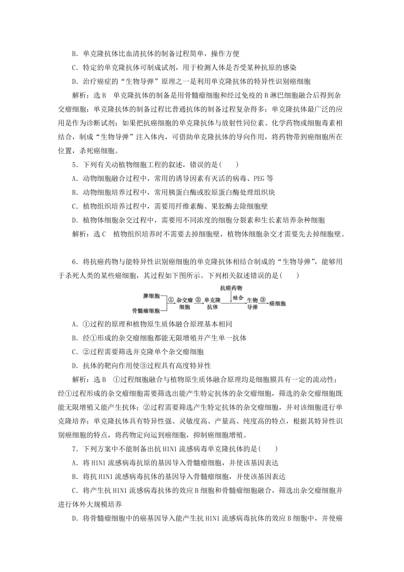 2018-2019学年高中生物 课时跟踪检测（八）动物细胞融合与单克隆抗体（含解析）新人教版选修3.doc_第2页