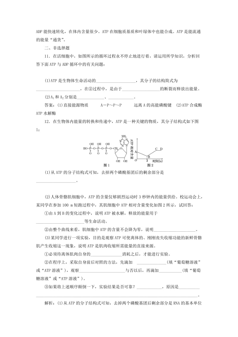 2018-2019学年高中生物 第四章 光合作用和细胞呼吸 第一节 ATP和酶 第1课时 ATP作业 苏教版必修1.doc_第3页